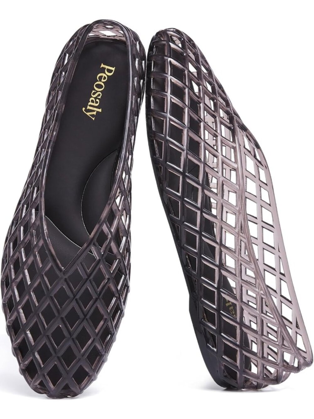 Women's Black Comfortable Slip On Pointed Toe Jelly Flats Casual Shoes